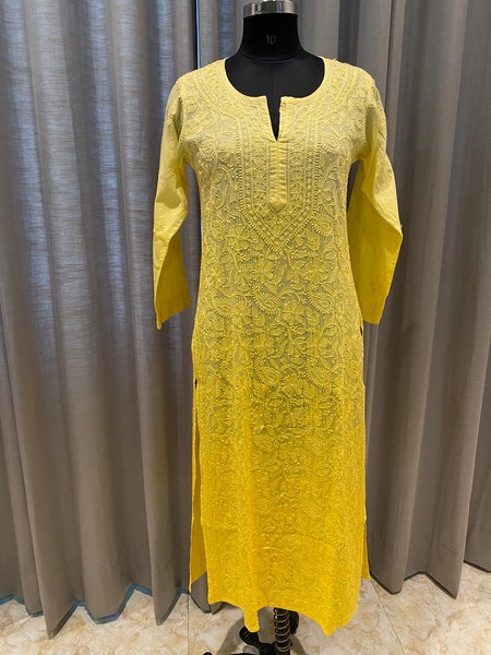 Yellow Ombre Chikan Kurta