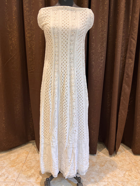 Veersons Chikankari Anarkali with Moquish Work Powder Blue Lucknowi Chikankari