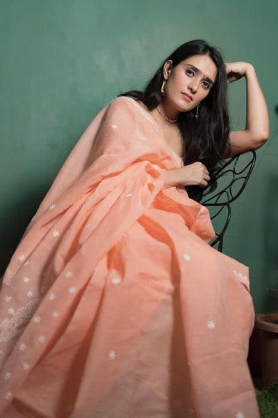 Veersons Hand Embroidered Cotton Lucknow Chikan Saree With Blouse - Veersons-Chikankari Studio