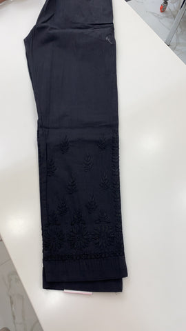 Veersons Chikankari Black Cotton Stretchable Pants with Pockets
