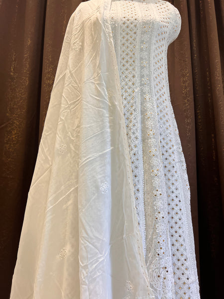 Veersons Chikankari Anarkali with Moquish Work Powder Blue Lucknowi Chikankari