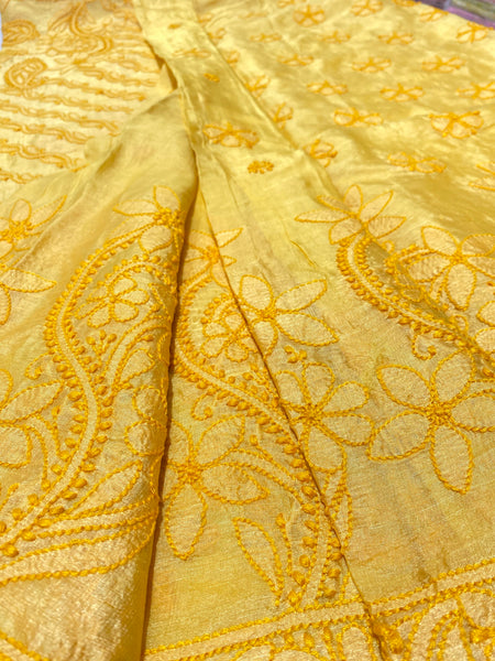 Veersons Chikankari Hand-Embroidered Premium Silk Saree - Veersons-Chikankari Studio
