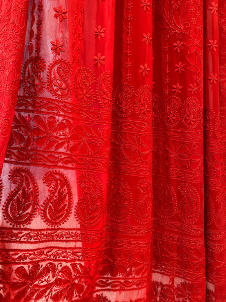 Veersons Chikankari Viscose Georgette Saree with Resham Dhaga Lucknowi Chikankari Hand-Embroidery