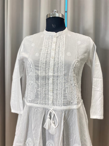 Veersons Chikankari Pure Cotton Short Top with Draw Strings Lucknowi Chikan Top