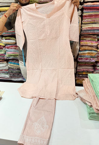 Veersons Chikankari Pure Cotton Kurta and Pants Set Co-Ord Chikankari Set