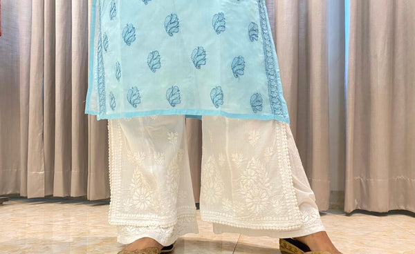 Veersons Chikankari Cotton Double Layered Lucknowi Chikankari Palazzos With Pockets