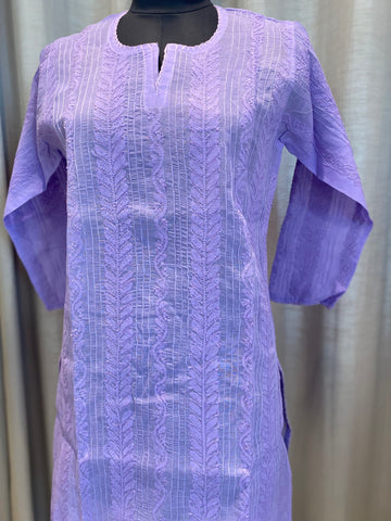 Veersons Chikankari Cotton Kurta with Lace details Lucknowi Chikan Kurti Size M