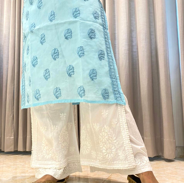 Veersons Chikankari Cotton Double Layered Lucknowi Chikankari Palazzos With Pockets