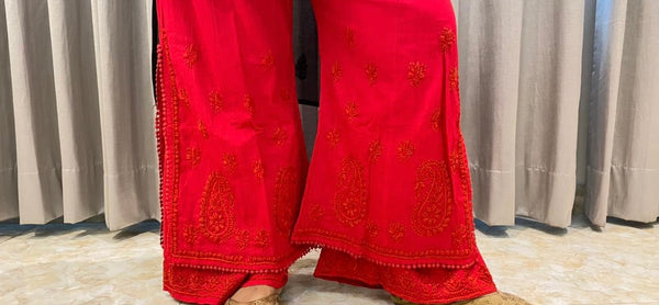 Veersons Chikankari Cotton Double Layered Lucknowi Chikankari Palazzos With Pockets