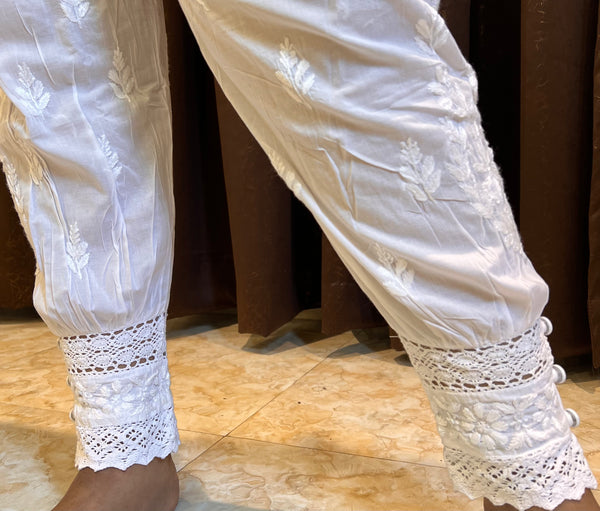 Veersons Chikankari Cotton Tulip Pants with Lace Detailing