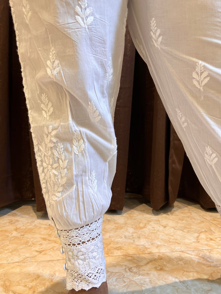 Veersons Chikankari Cotton Tulip Pants with Lace Detailing