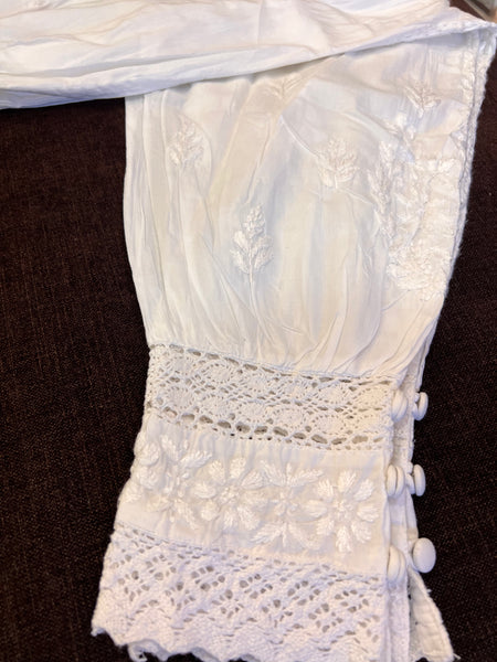 Veersons Chikankari Cotton Tulip Pants with Lace Detailing