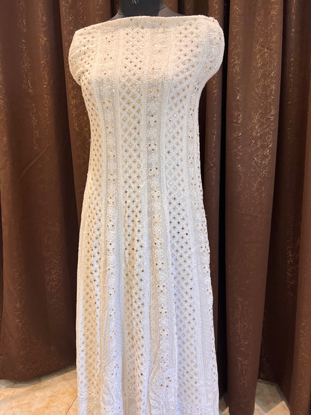 Veersons Chikankari Anarkali with Moquish Work Powder Blue Lucknowi Chikankari