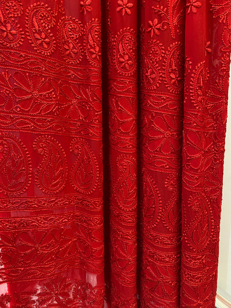 Veersons Chikankari Viscose Georgette Saree with Resham Dhaga Lucknowi Chikankari Hand-Embroidery