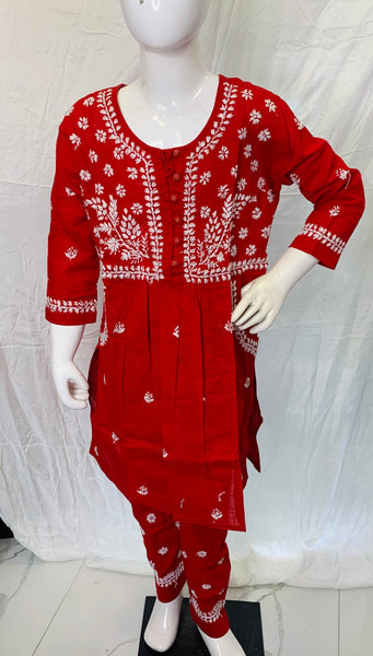 Veersons Chikankari Pure Cotton Kids Kurta and Pants Set