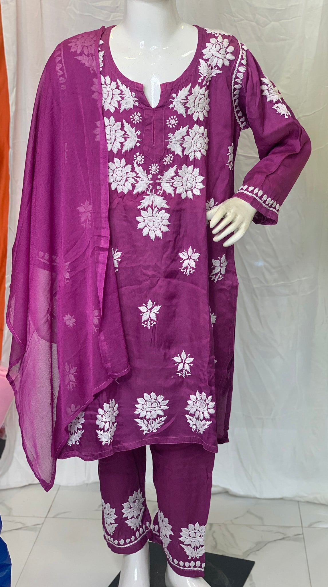 Veersons chikankari kids wear modal cordset with Duppata.