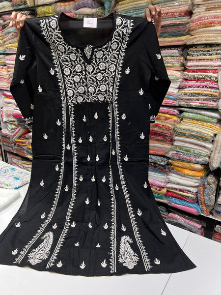 Veersons Chikankari Pure Cotton Char Kali Straight Lucknowi Chikankari Kurti