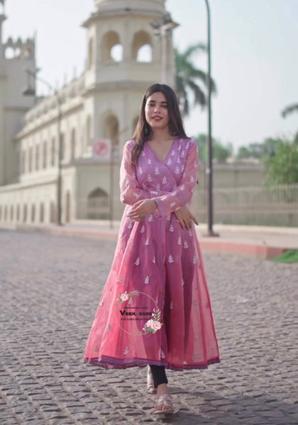 Chikankari organza Anarkali