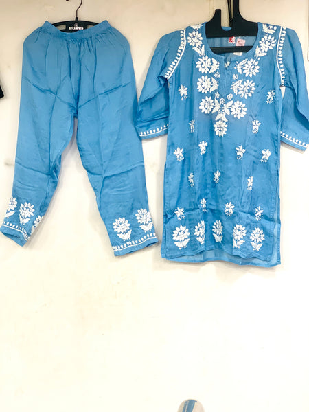 Veersons chikankari kids wear modal cordset with Duppata.
