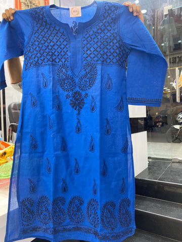 Veersons Chikankari Hand-Embroidered Cotton Kurta - Veersons-Chikankari Studio