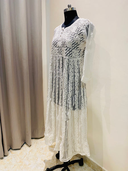 Veersons Hand Embroidered Georgette Anarkali Kurta - Veersons-Chikankari Studio