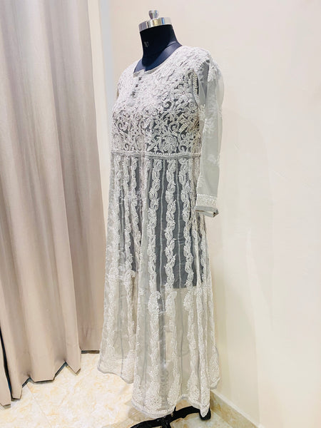 Veersons Hand Embroidered Georgette Anarkali Kurta - Veersons-Chikankari Studio