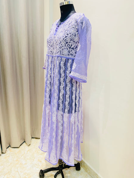 Veersons Hand Embroidered Georgette Anarkali Kurta - Veersons-Chikankari Studio