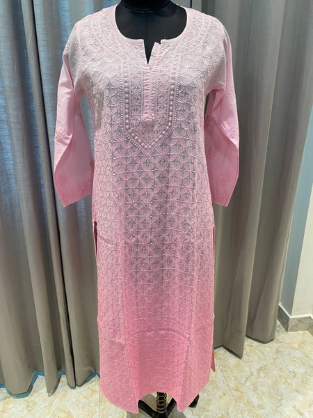 Veersons Chikankari Kurti with Mul Cotton Kurti with Resham Dhaga - Veersons-Chikankari Studio