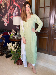 Veersons Chikankari Kurti with Mul Cotton Ombre Kurti with Resham Dhaga - Veersons-Chikankari Studio