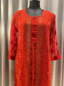 Veersons Hand Embroidered Chikankari Kurti with Sequence - Veersons-Chikankari Studio