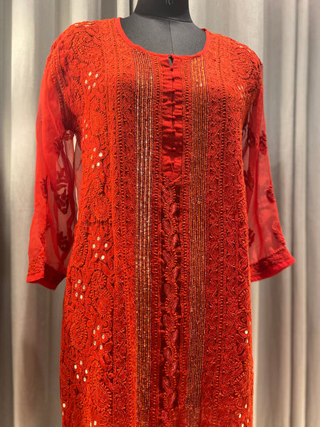 Veersons Hand Embroidered Chikankari Kurti with Sequence - Veersons-Chikankari Studio