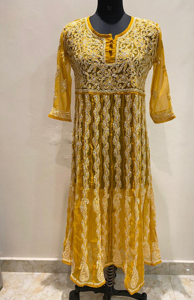 Veersons Hand Embroidered Georgette Anarkali Kurta - Veersons-Chikankari Studio