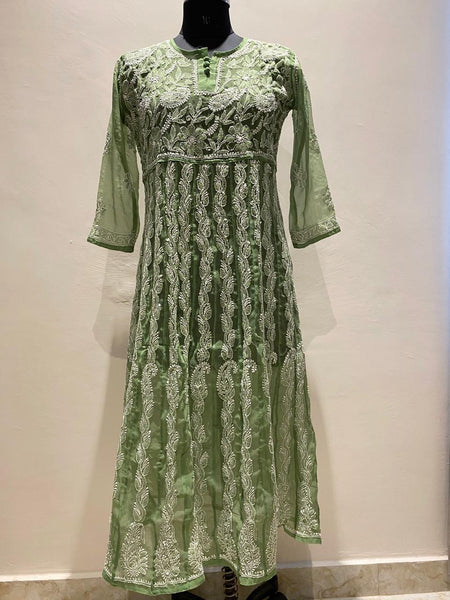 Veersons Hand Embroidered Georgette Anarkali Kurta - Veersons-Chikankari Studio