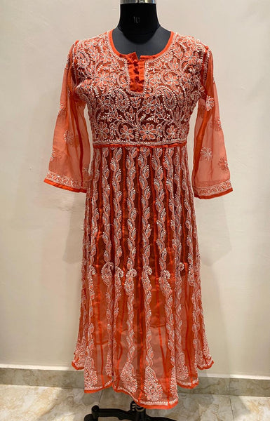Veersons Hand Embroidered Georgette Anarkali Kurta - Veersons-Chikankari Studio
