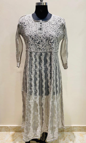 Veersons Hand Embroidered Georgette Anarkali Kurta - Veersons-Chikankari Studio