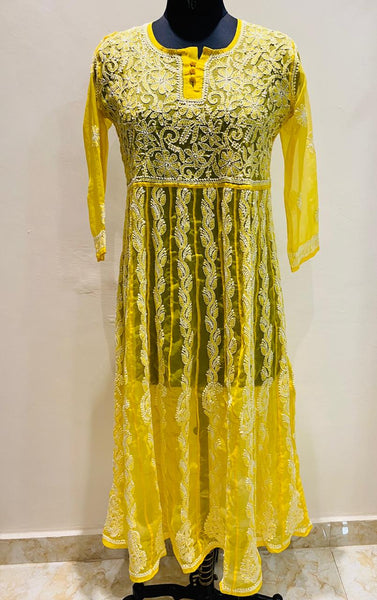 Veersons Hand Embroidered Georgette Anarkali Kurta - Veersons-Chikankari Studio