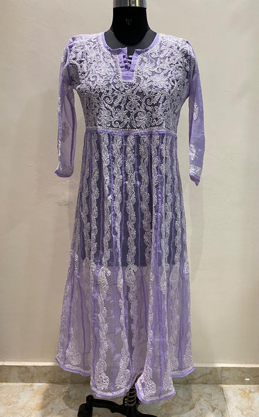 Veersons Hand Embroidered Georgette Anarkali Kurta - Veersons-Chikankari Studio