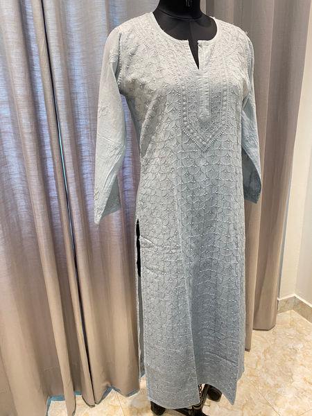 Veersons Chikankari Kurti with Mul Cotton Kurti with Resham Dhaga - Veersons-Chikankari Studio