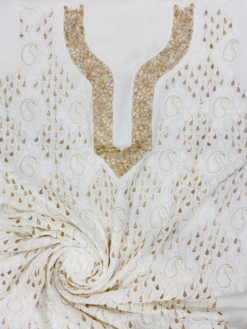 Veersons Chikankari Hand-embroidered Kurti Fabric on Viscose Georgette with Gotta Patti work - Veersons-Chikankari Studio