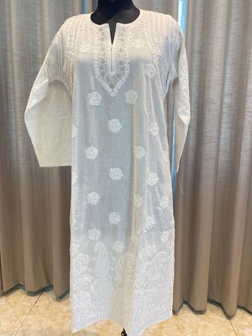 Veersons Chikankari Hand-Embroidered Mul Cotton Chikankari Kurta