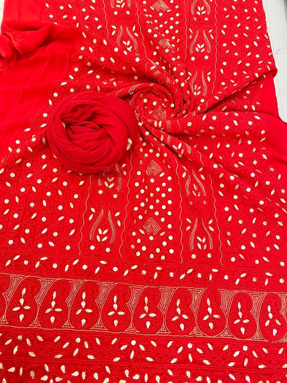 Veersons Chikankari ViscoseGeorgette Hand-Embroidered Kurta Dupatta with Gotta Patti - Veersons-Chikankari Studio