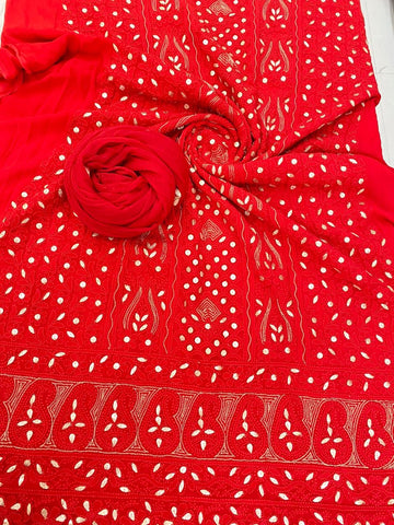 Veersons Chikankari ViscoseGeorgette Hand-Embroidered Kurta Dupatta with Gotta Patti - Veersons-Chikankari Studio