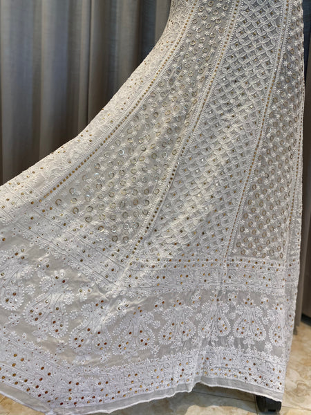 Veersons Chikankari Hand-Embroidered Lehenga Skirt(Unstitched) with Moquish work - Veersons-Chikankari Studio