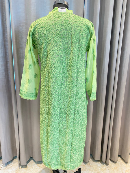 Veersons Chikankari Hand-Embroidered Front and Back Georgette Lucknowi Chikankari Kurti
