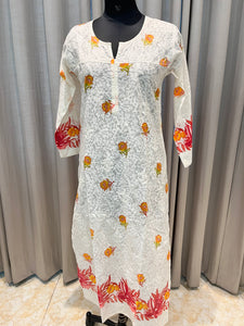 Veersons Chikankari  Hand-Embroidered Brasso Cotton Lucknowi Chikankari Kurta with Prints