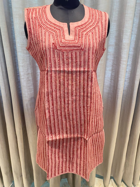 Veersons Chikankari Sleeveless Cotton Kurta - Veersons-Chikankari Studio
