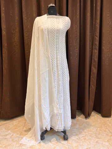 Veersons Chikankari Anarkali with Moquish Work Powder Blue Lucknowi Chikankari