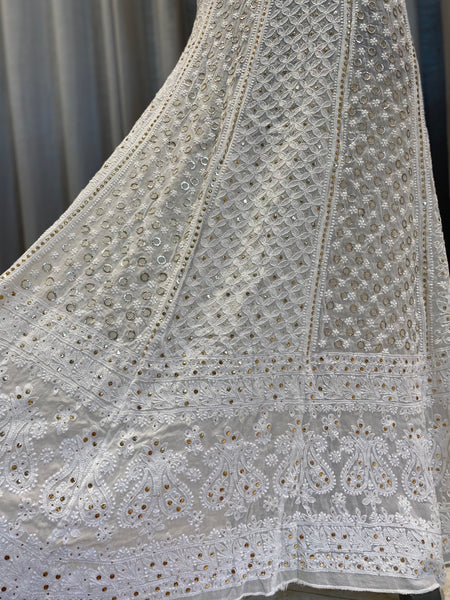 Veersons Chikankari Hand-Embroidered Lehenga Skirt(Unstitched) with Moquish work - Veersons-Chikankari Studio