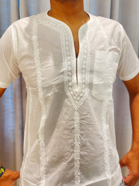 Veersons Chikankari Pure Cotton Men’s Short Lucknowi Chikan Kurta