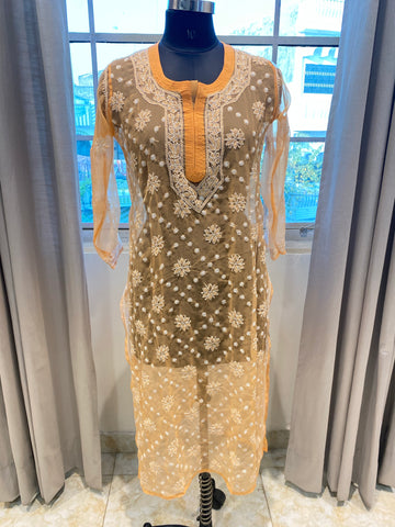 Veersons Chikankari Faux Georgette Chikankari Kurti with Slip